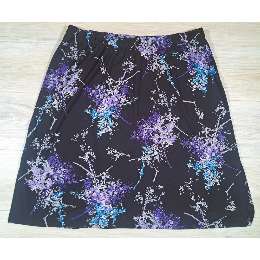 BCBG Max Azria Y2K Woman Purple Blue Floral Branch Print Midi Skirt Plus Size 3X